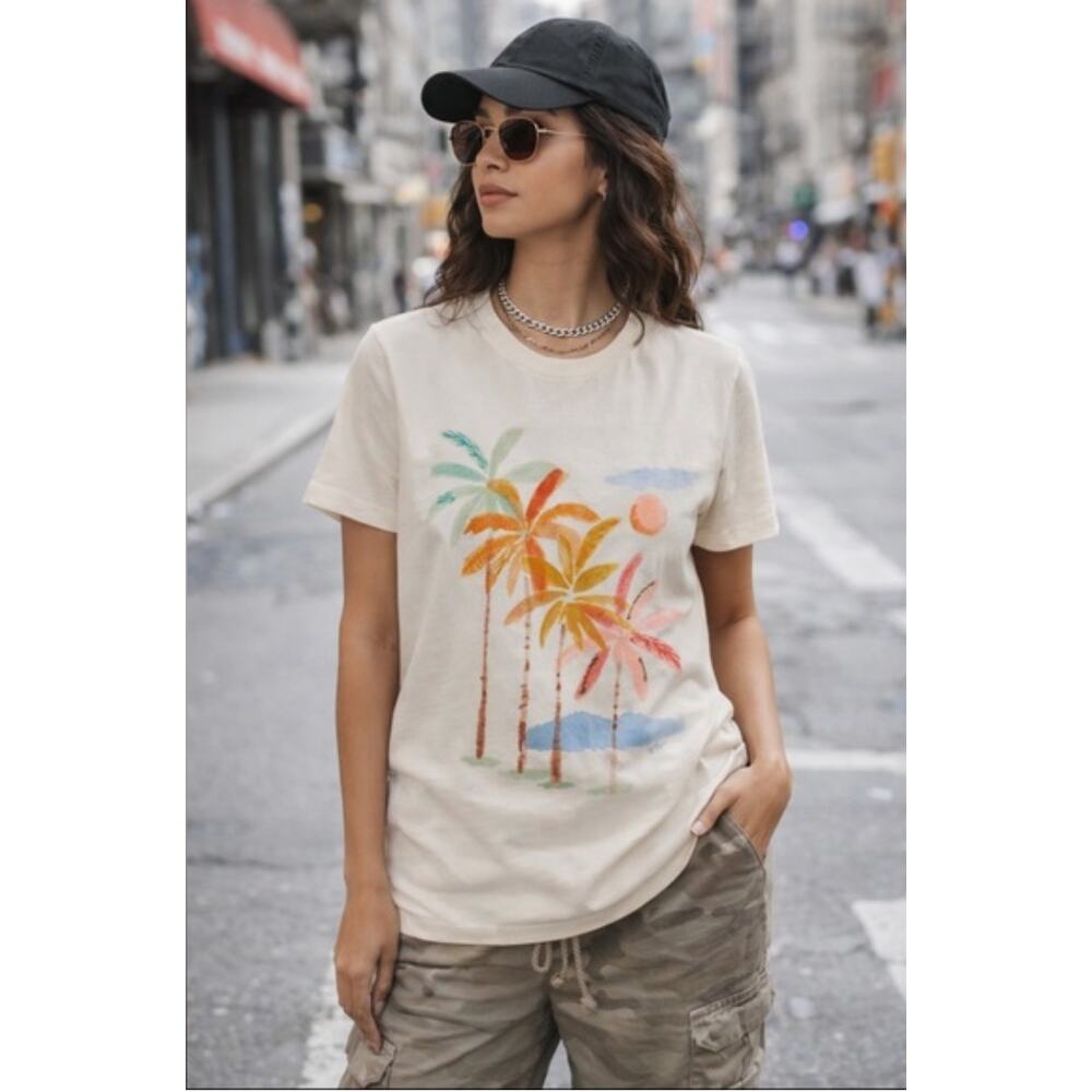 J. Crew Collector Palms Graphic Cotton Tee BY964 Size M - Picture 2 of 12